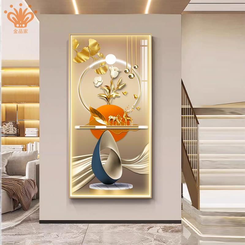 轻奢入户玄关装饰画走廊过道大气麋鹿 led灯画现代简约发光玄关画图片