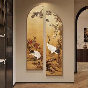 中古风玄关装饰画中国风仙鹤走廊过道挂画宋代美学高级感客厅壁画
