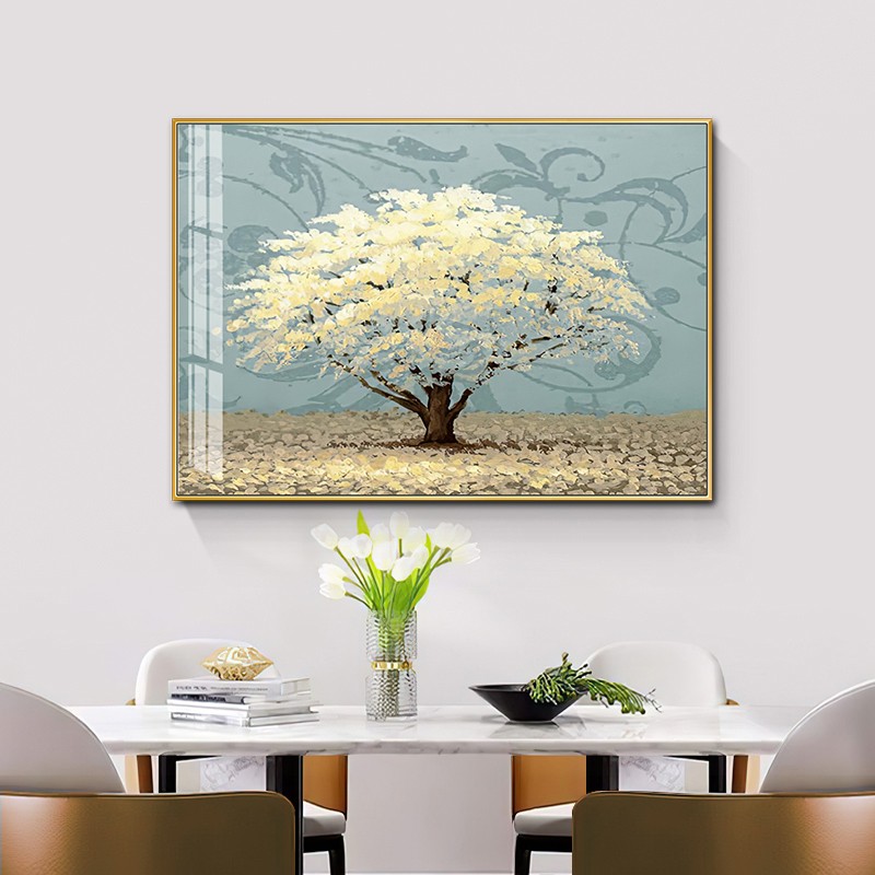 饭厅餐厅装饰画现代简约轻奢墙面餐桌挂画北欧客厅背景壁画发财树图片