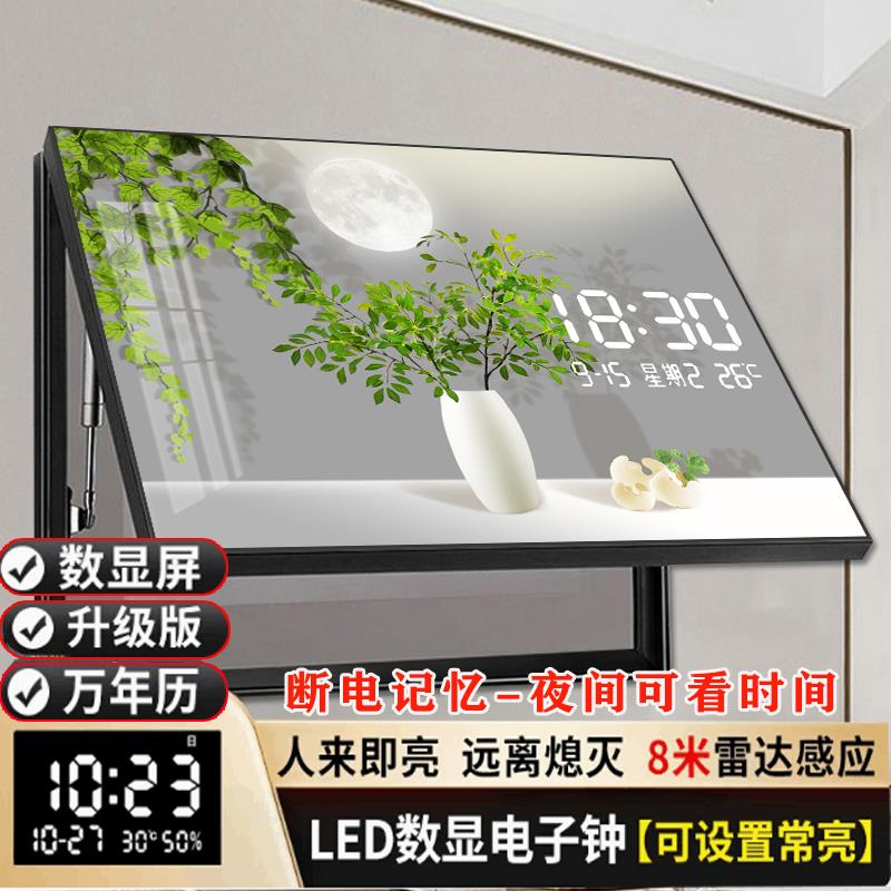 电表箱装饰画2024新款带钟表电线盒遮挡配电箱钟表led装饰挂画