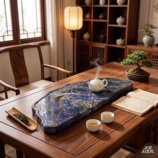 高档轻奢石头茶盘家用现代天然景泰蓝茶台石材大号办公室家用茶海