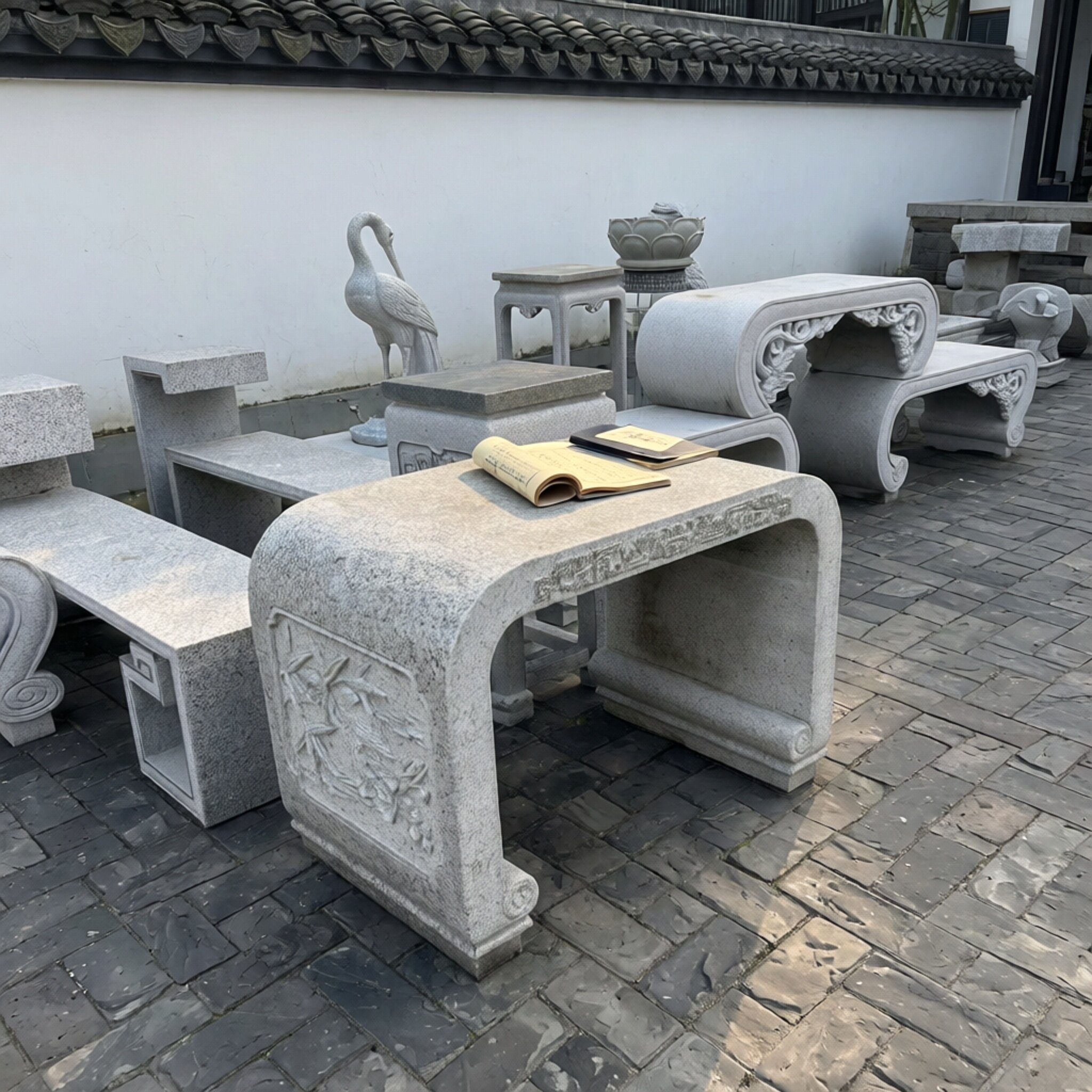 石雕花架盆景石材底座庭院户外花盆底托酒店玄关石头青石几架花台