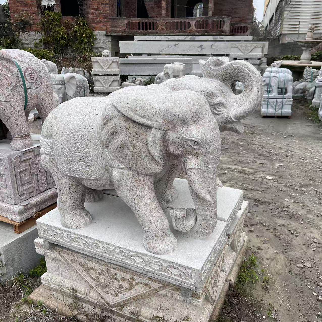 手工雕刻石雕大象摆件石材动物造型家居吉祥招财石象中式门口摆件