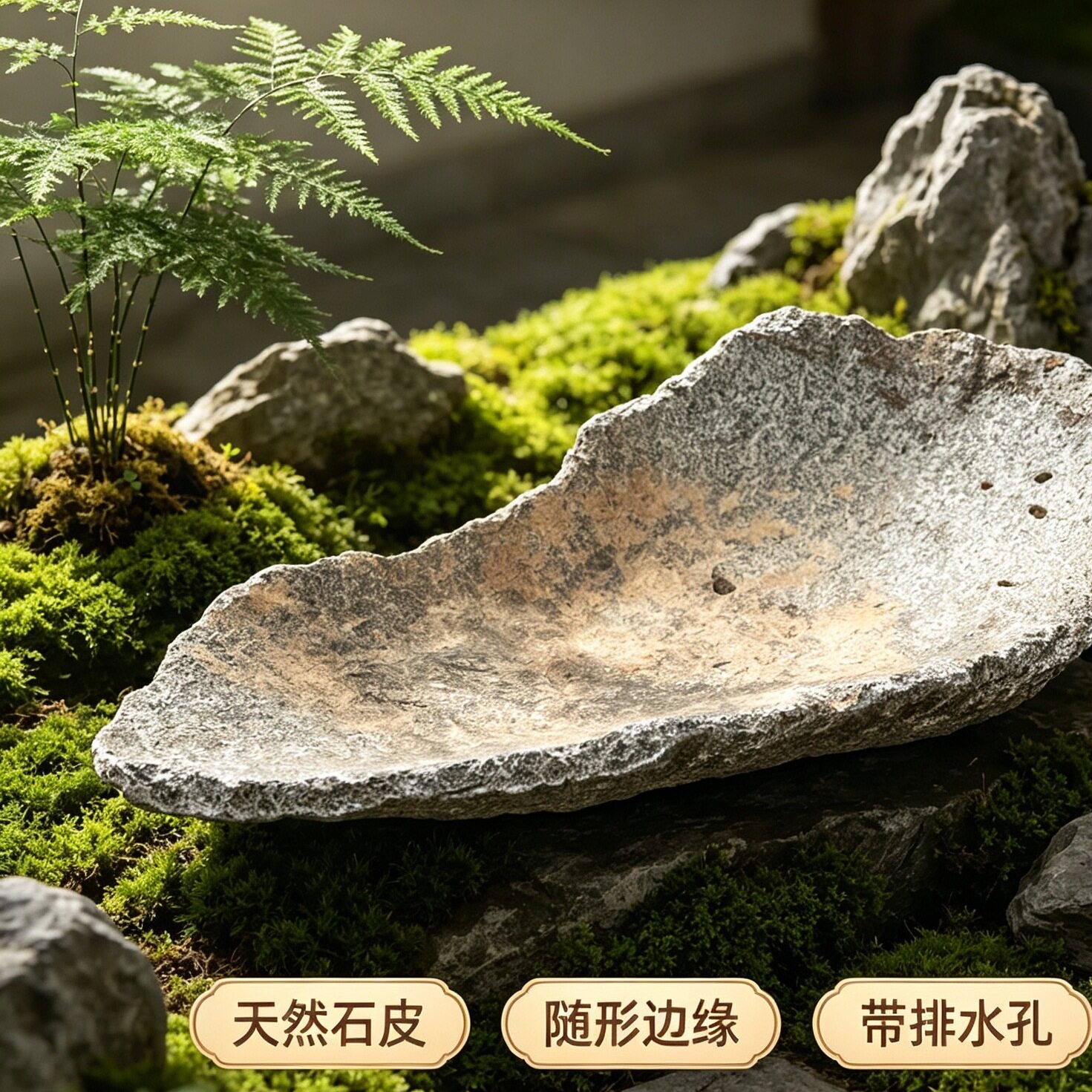 天然石皮手工雕刻随形边缘带排水孔微景观造景摆件造景石盆景盆