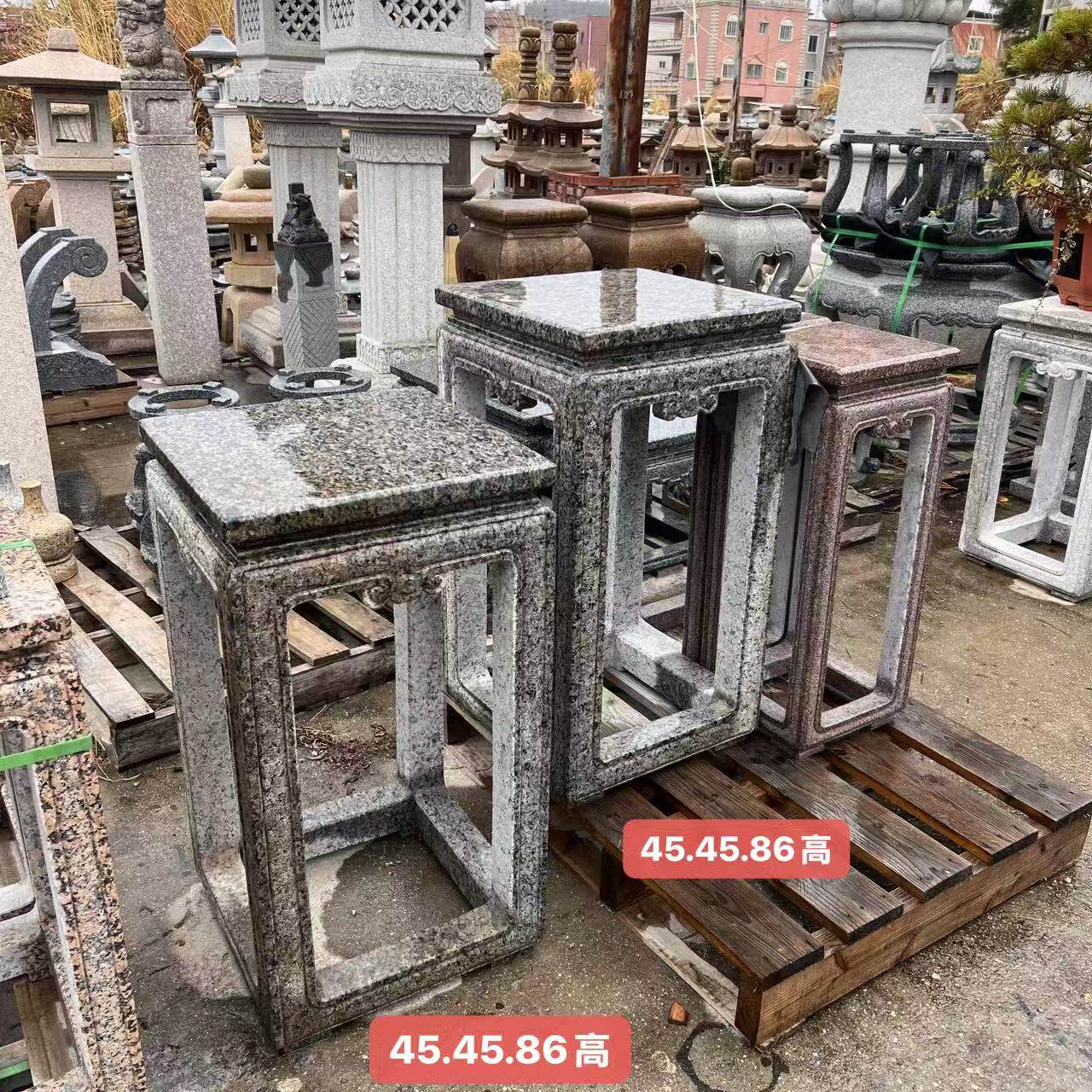 石雕花架中式花园青石户外底座花台盆景供桌石材花几庭院落地摆件