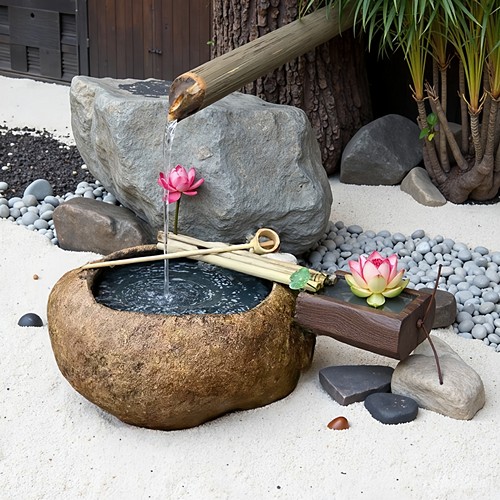 户外庭院水景天然鹅卵石鱼缸日式流水石钵石缸石槽水钵竹节流水池