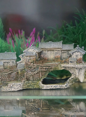 复古怀旧风农家庭院鱼缸造景树脂房子摆件可沉底造景装饰工艺品