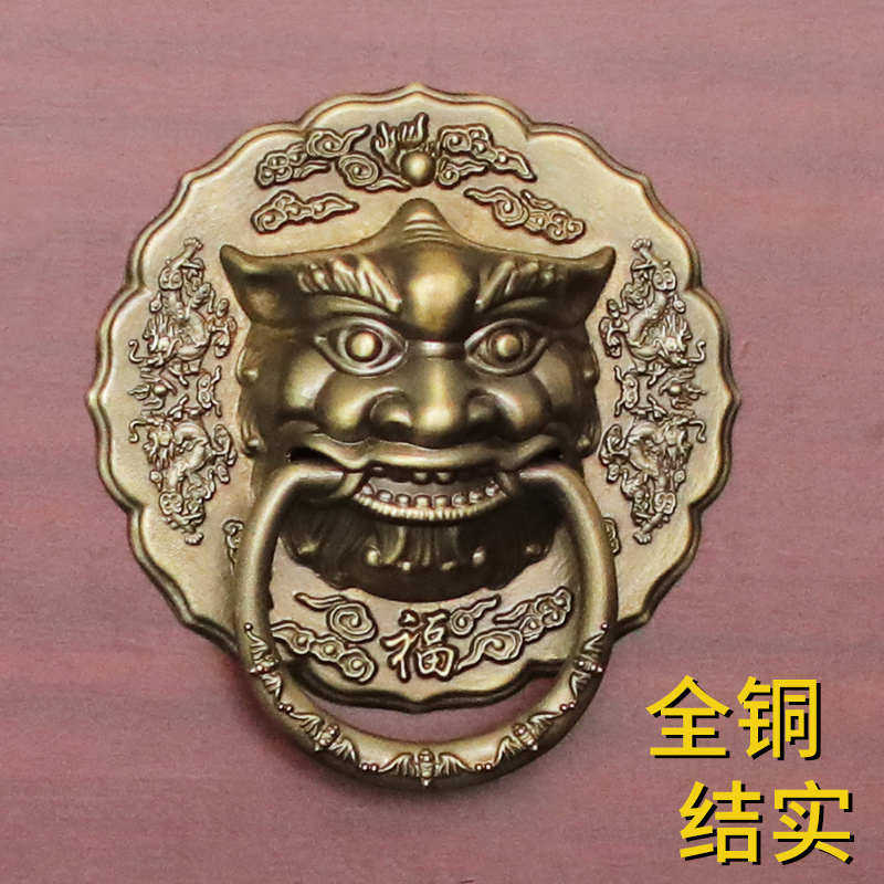 中式仿古兽头门环虎头狮子头大门拉手纯黄铜实木门把手大门铜配件