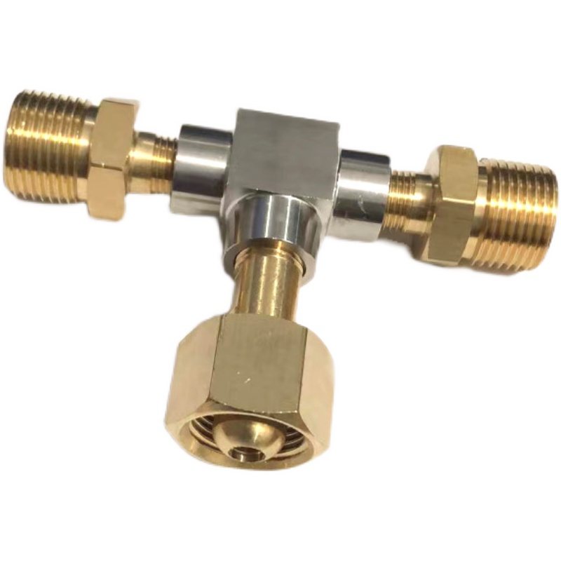 G5/8三通接头 钢瓶分流 氧气压力表瓶子三通阀一分二路气瓶连接口