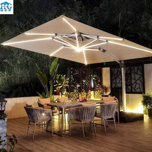 户外太阳能遮阳伞LED带灯室外伞别墅花园大伞庭院抗风罗马伞