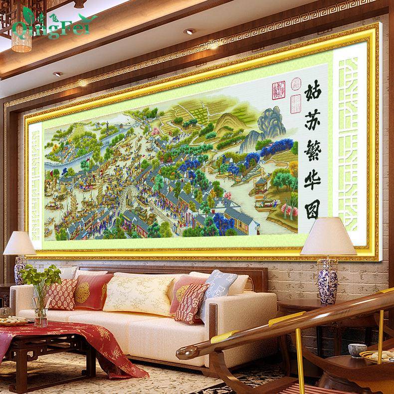 青飞精准印布姑苏繁华图十字绣客厅大幅中国风景画名画手工刺绣