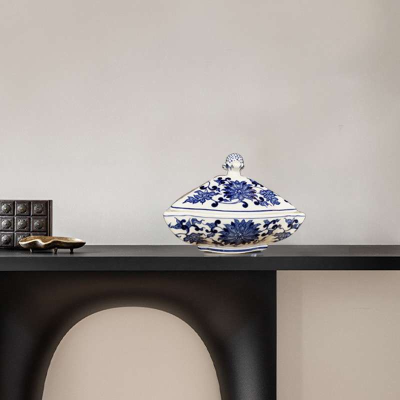 中国风青花瓷花瓶陶瓷中古风小果盘纸巾盒钥匙收纳装饰储物罐