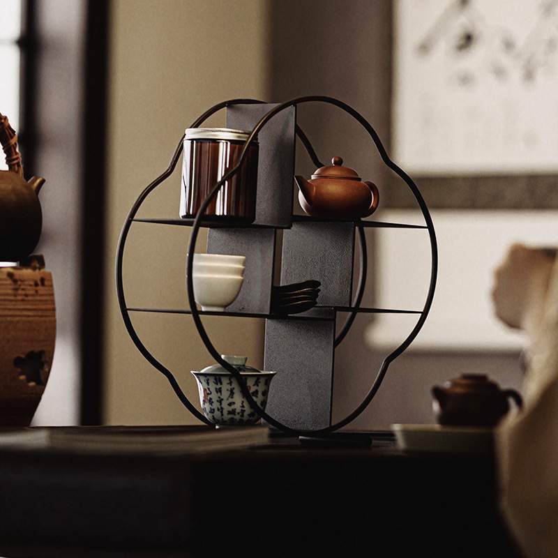 铁艺茶棚茶具茶壶茶杯收纳架新中式家居摆件样板房博古架陈列软装