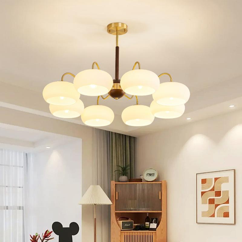 北欧客厅吊灯轻奢中古柿子玻璃灯奶油风吊灯简约现代创意餐厅吊灯
