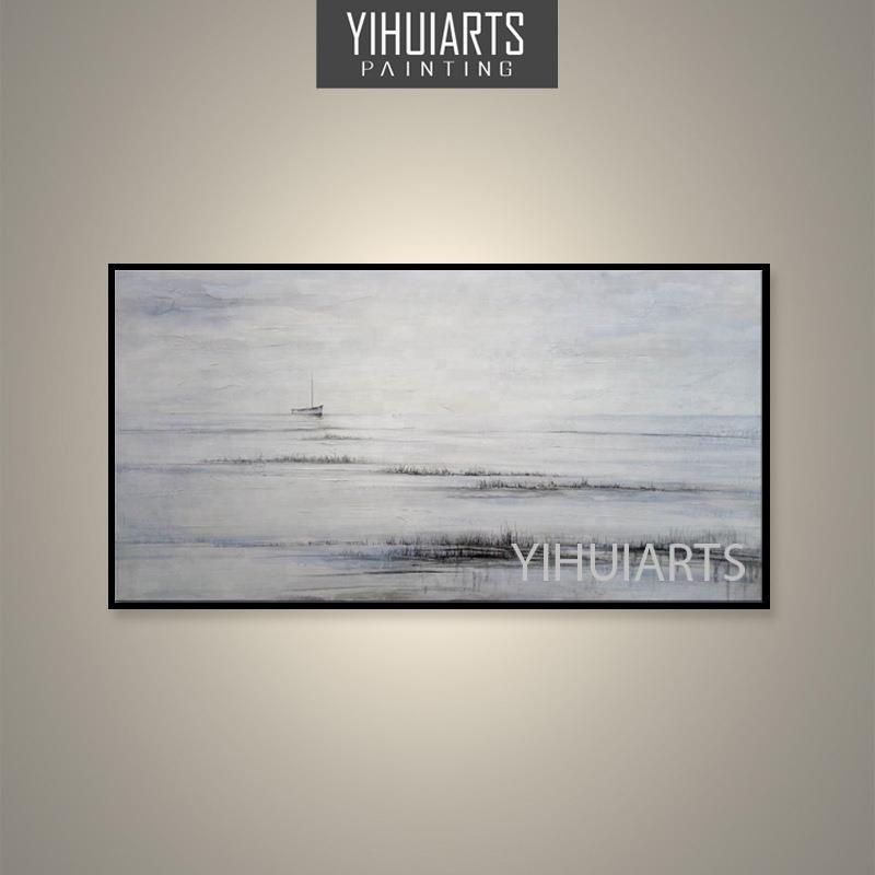 YIHUIARTS纯手绘海上风景-孔雀羽毛装饰油画沙发背景装饰挂画