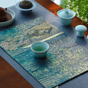 西阵织茶席织锦茶垫真丝茶几垫茶艺礼品精致织金织银茶旗正绢桌旗