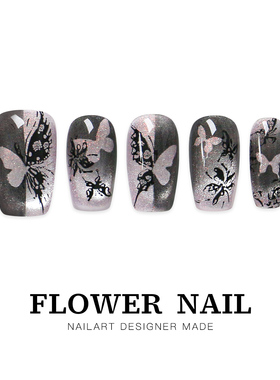 花芷「雾织蝶影」复古黑色蝴蝶美甲手工穿戴甲2026新款高级感轻奢