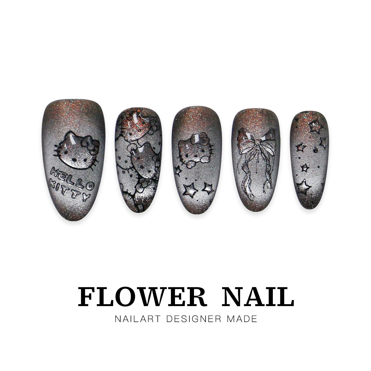 花芷「辛德瑞拉」黑金凯蒂美甲纯手工穿戴甲中长款2026新款高级感,彩妆/香水/美妆工具,穿戴甲/甲片,淘宝优惠券,粉丝福利购,淘宝优惠卷