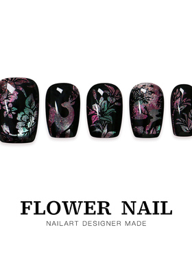 花芷「林深见鹿」复古黑色圣诞美甲纯手工穿戴甲猫眼2026新款短款