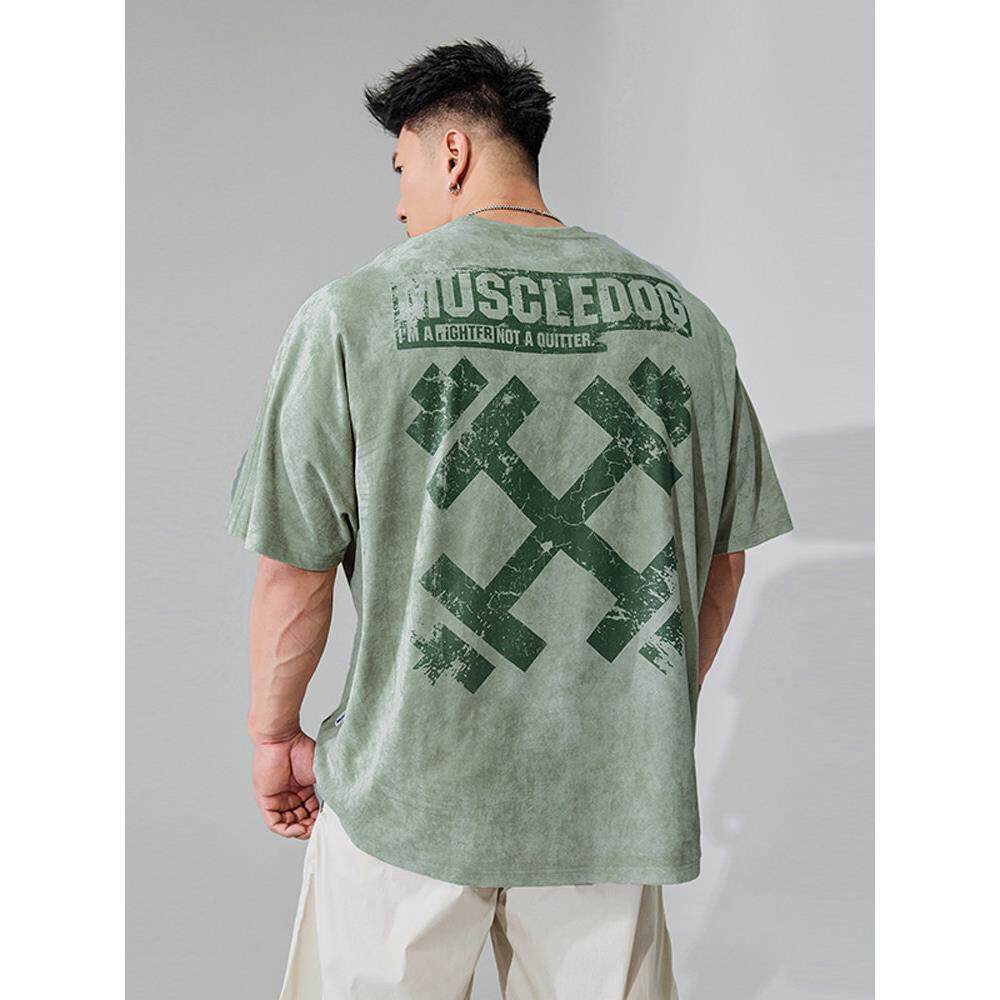 超大号运动休闲短袖t恤夏季潮牌哑铃男士休闲宽松训练服健身服