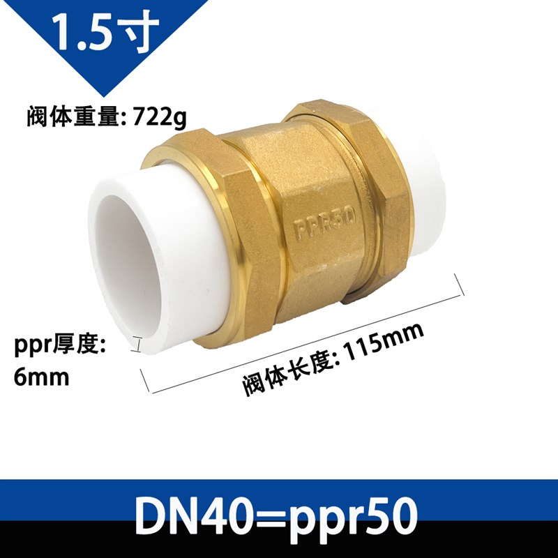 铜止回阀PPR铜卧立式m双活接单向阀逆止自来水管表4/6分DN20/25/3