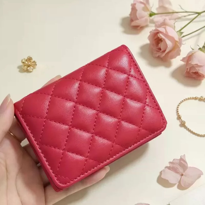 2026简约小香风钱包大容量新款菱格小巧迷你多卡位学生零钱包钱夹