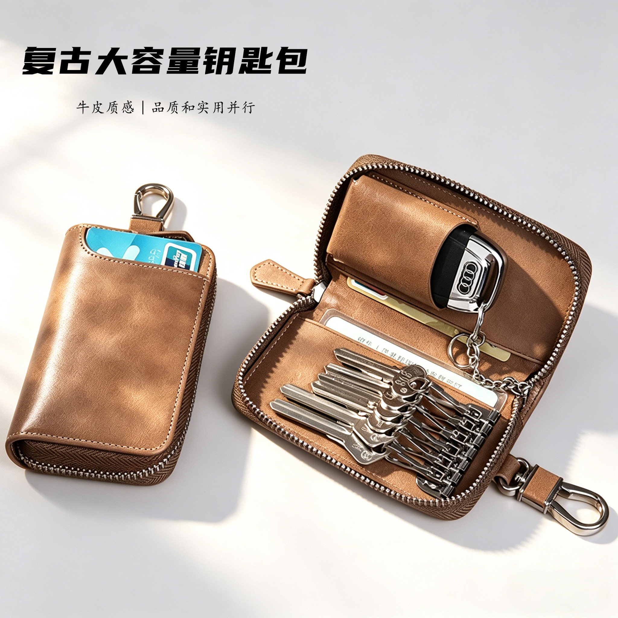 钥匙包男式2026新款真皮质感大容量钥匙收纳多功能汽车钥匙收纳包