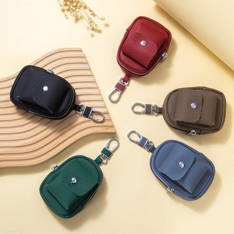 牛皮质感迷你腰挂钥匙包新款简约小巧耳机收纳包真皮小挂包零钱包