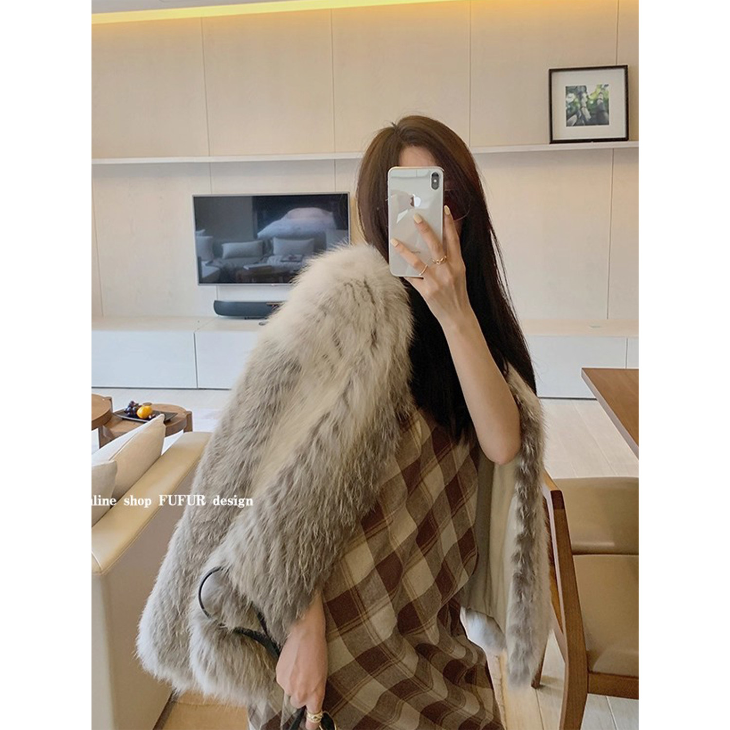 付智恩彩狐毛毛皮草大衣