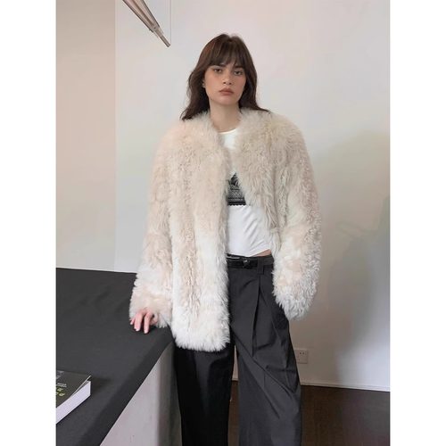 付智恩复古立领托斯卡纳半卷皮草