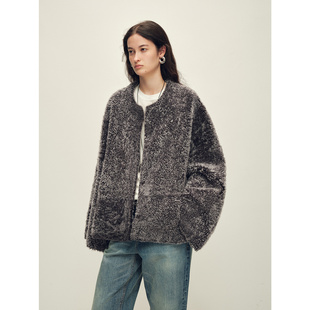 黑标Lacon拉贡皮毛一体皮草外套 进口圆领蝙蝠袖 付智恩 微醺冬日