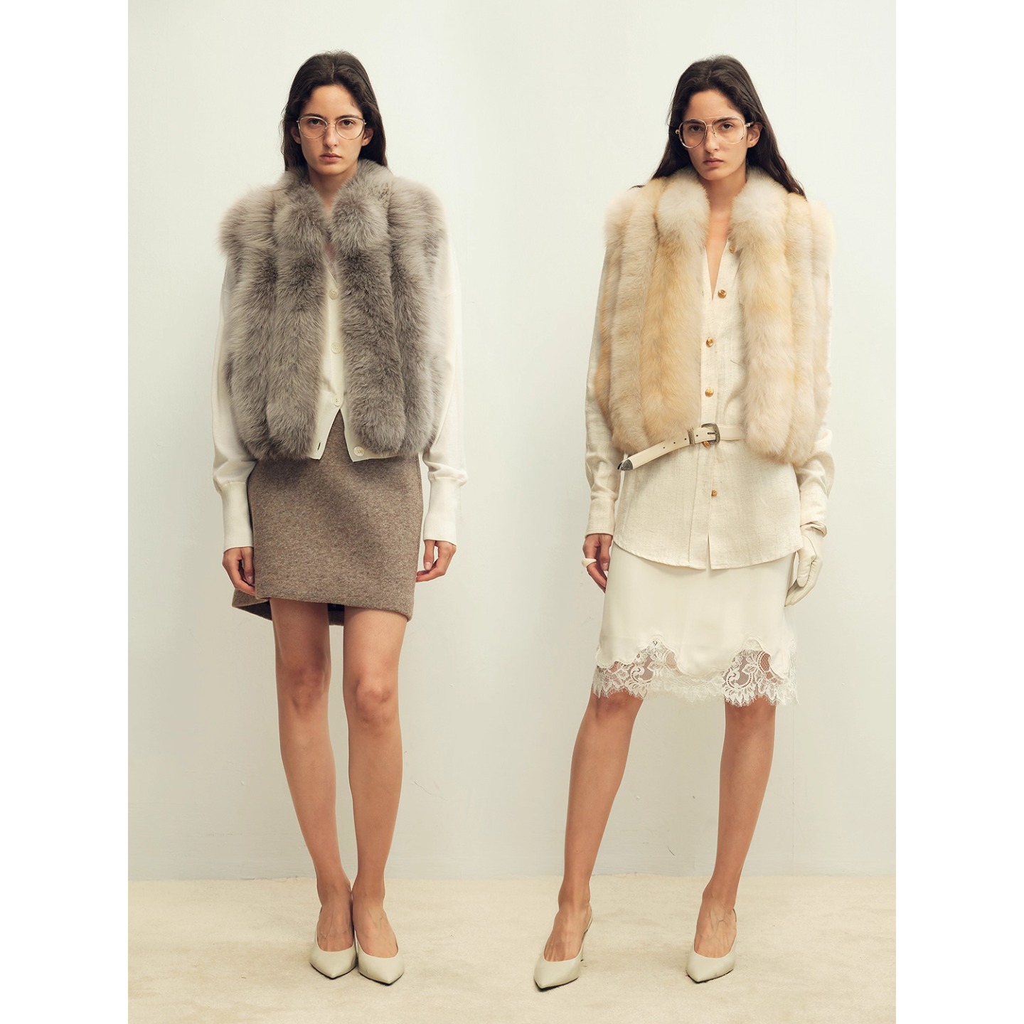 付智恩 丝绒奶芙 芬兰Sagafurs皇冠级竖排夹革狐狸毛马甲皮草外套