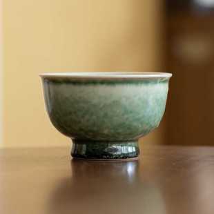 手工陶瓷品茗杯复古茶杯主人功夫单杯家用茶具仿古粗陶窑变绿青山