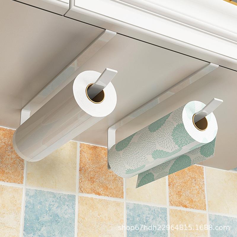 免打孔厨房纸巾架橱柜下挂卷纸架置物架专用纸吸油保鲜膜收纳挂架