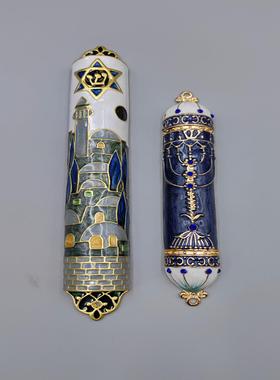 Mezuzah手绘门柱带卷轴门金属祝福门柱盒门边装饰品犹太圣物礼品