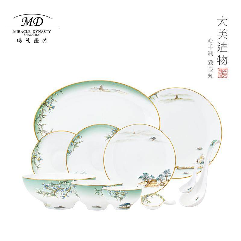 玛戈隆特 西湖盛宴骨瓷碗盘餐具套装 家用中式创意散件自由组