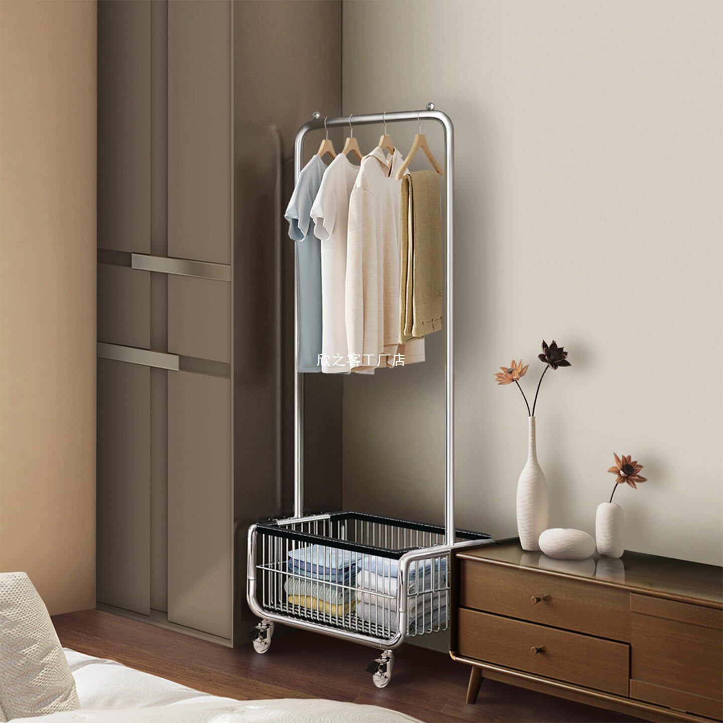 移动落地衣帽架金属家用晾衣杆卧室房间挂衣架收纳置物架展示架