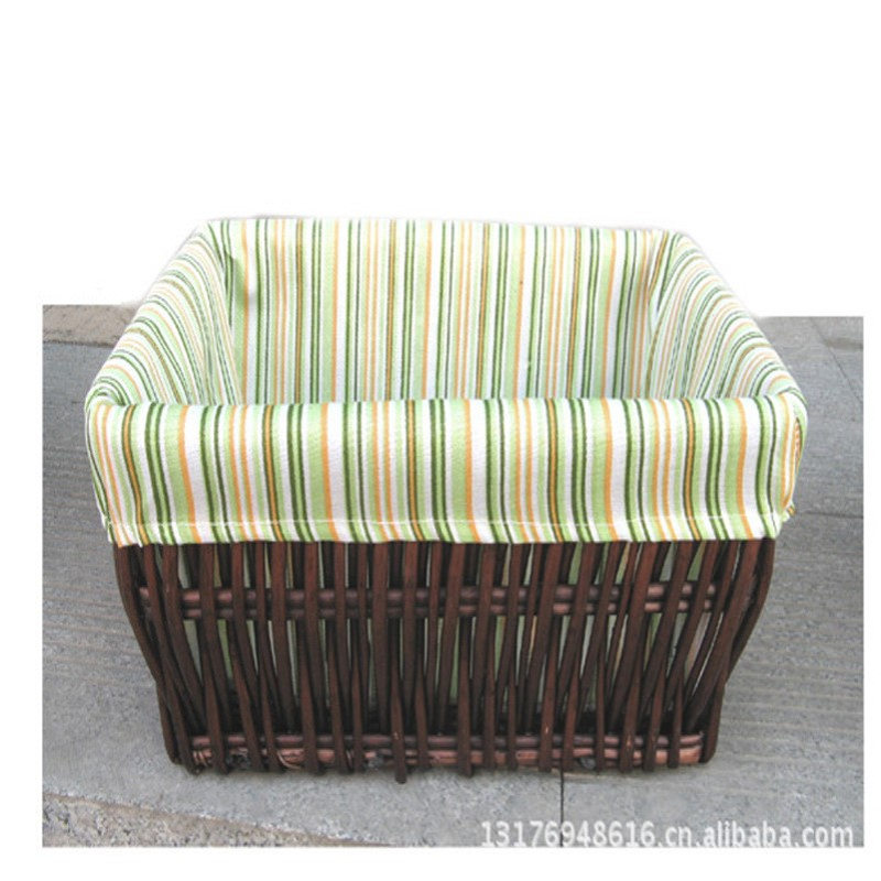 34443手工柳条编制柳编收纳筐 带条纹里布收纳篮