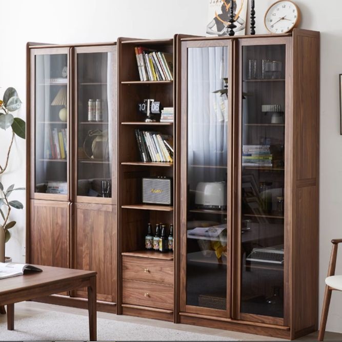 实木书柜北美黑胡桃木储物柜组合展示柜现代简约落地带门置物架