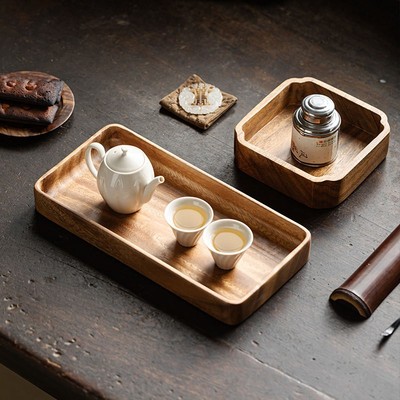明泉茶斋胡桃木家用点心盘实木茶点盘复古茶托盘茶具收纳干泡盘