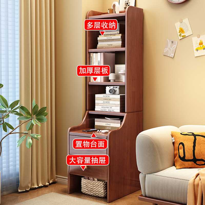 实木多功能床边置物柜简约小户型收纳新品家用靠墙书架床头柜一体