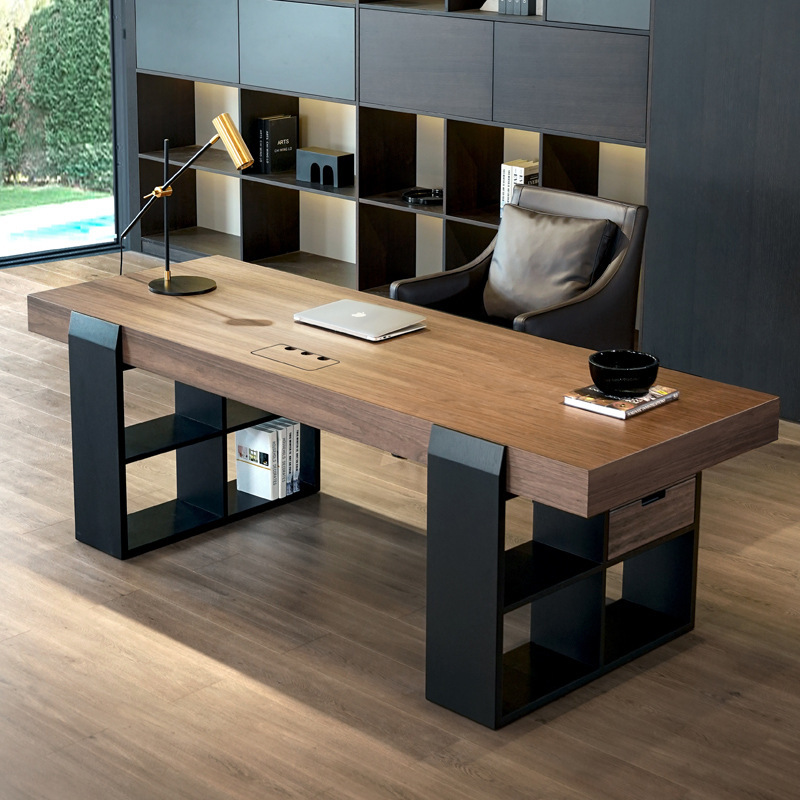 新款意式极简双人办公大书桌电脑桌台式写字台家用书房现代简约