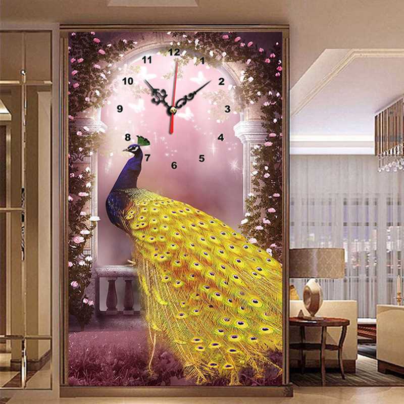 钻石贴魔方钻石画 钻石画钻石秀十字绣 魔方圆钻十 金孔雀钟表