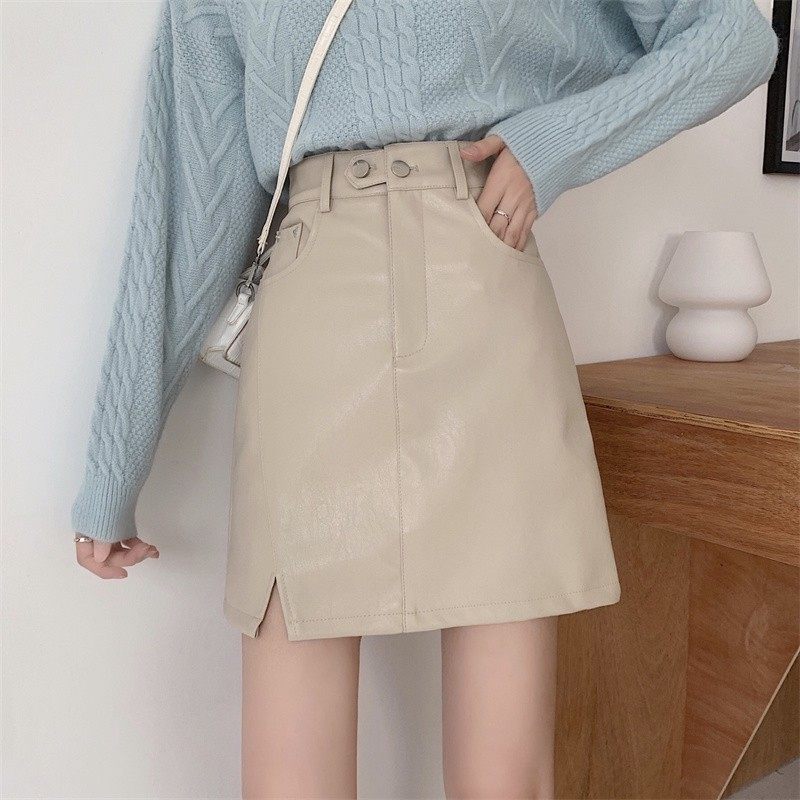 大码pu皮裙a字半身裙女装新款胖mm遮胯短裙春秋季高腰显瘦包臀裙