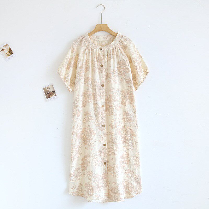 睡裙女夏季圆领田园风短袖裙纯棉双层纱布开衫中长款睡衣家居服,女士内衣/男士内衣/家居服,睡裙,淘宝优惠券,粉丝福利购,淘宝优惠卷