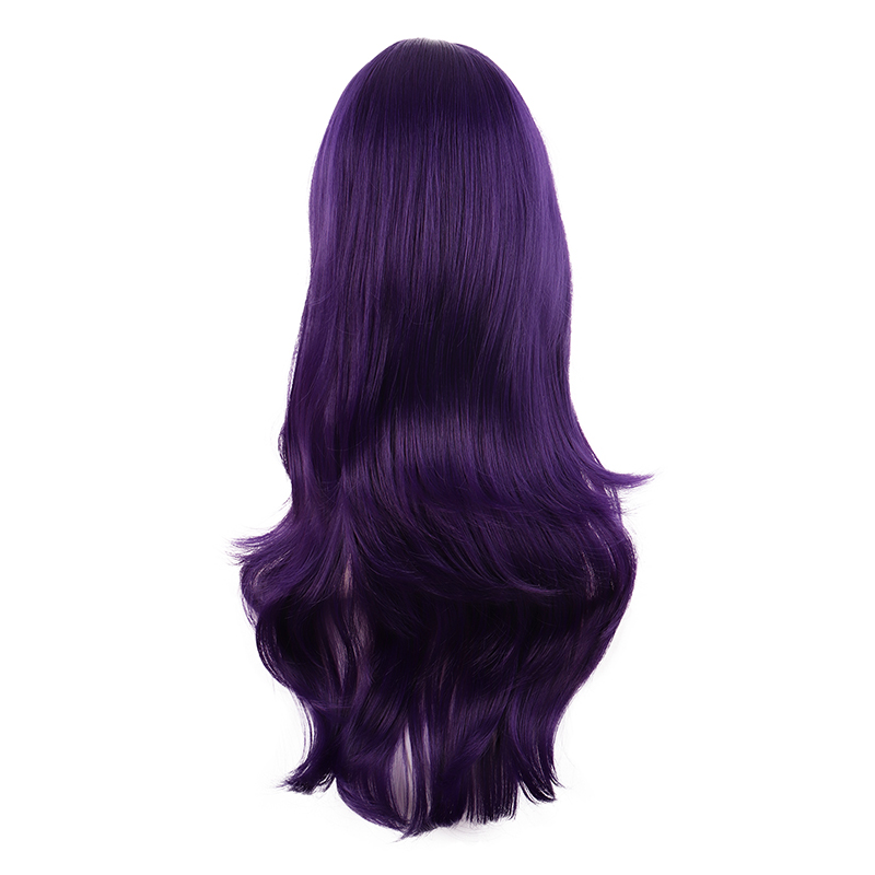 潼漫 cos假发女微卷长发动漫高温丝深紫暗紫色斜刘海万用70cm头套
