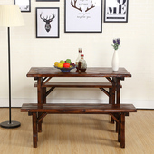 实木碳化餐桌椅烧烤面馆餐桌庭院阳台防腐茶桌组合套件快餐店桌椅