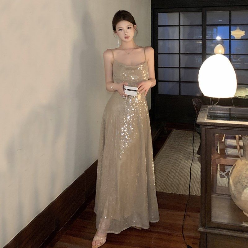 金色性感亮片吊带连衣裙亮闪闪晚礼服裙轻奢小众高端party小礼服,女装/女士精品,连衣裙,淘宝优惠券,粉丝福利购,淘宝优惠卷