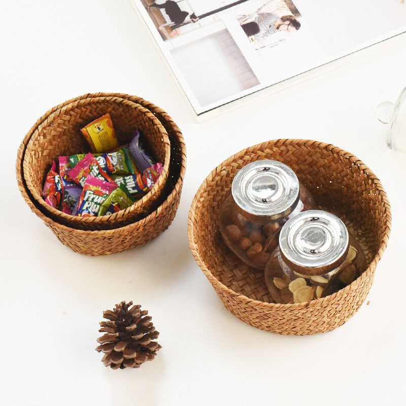 海草编圆篓小杂物盒小果盘圆收纳盘针线盒竹编篮藤编迷你筐干果篮,家居饰品,果盘/果篓,淘宝优惠券,粉丝福利购,淘宝优惠卷