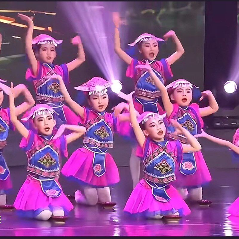 儿童六一演出服装女童山歌群舞少数民族舞蹈表演服舞台表演苗族服
